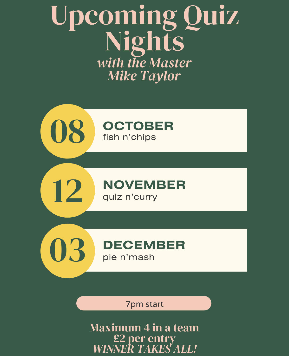 Upcoming quiz nights with Mike Taylor