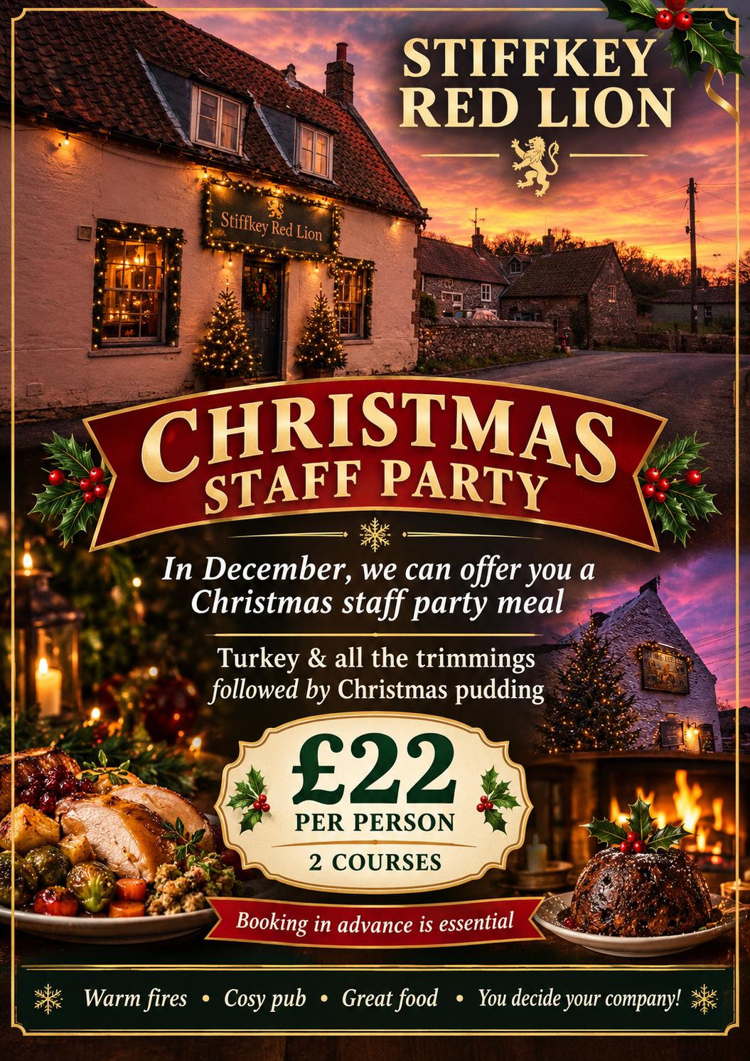 Christmas Staff Party at the Stiffkey Red Lion for £22 per person